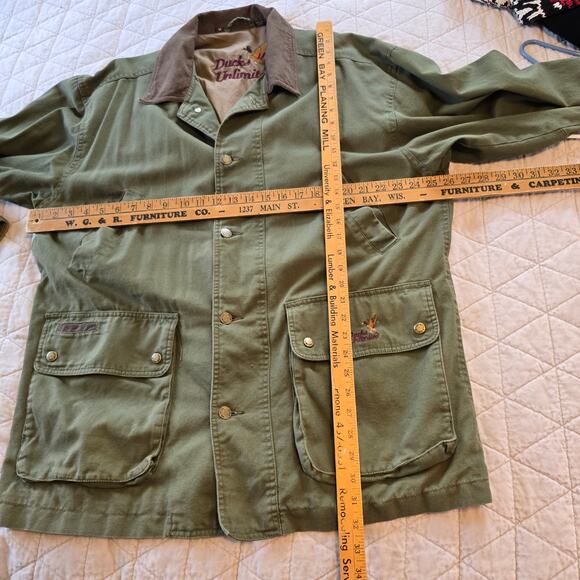 Ducks Unlimited Field Chore Coat Men's M Green Canvas Leather Trim Huntingcore - Picture 12 of 13